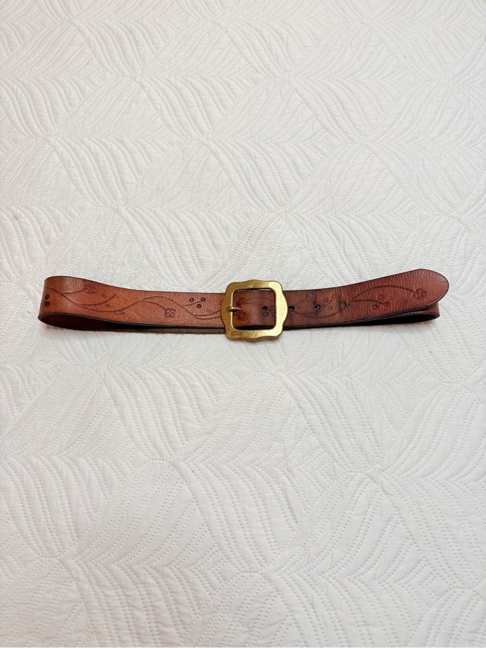 LRL-Lauren Ralph Lauren Vintage Women’s Brown Leather Floral Boho Belt. Size 34 - Picture 4 of 6